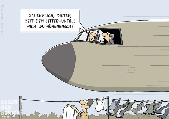 Cartoon: Der Copilot sagt zum Piloten: 