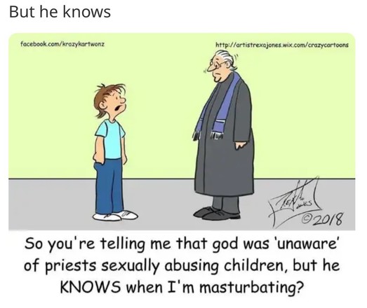 Cartoon by Rex A Jones.

Boy speaking to a priest: 