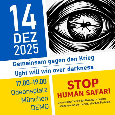 Flyer, Kundgebung „Stop Human Safari“ am 14.12.2025 ab 17:00-19:00 Uhr auf dem Odeonsplatz in München.